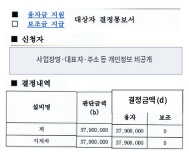 지게차 융자금 지원 결정통보서