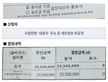 지게차 (후방충돌방지장치) 융자금 지원 결정통보서