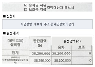 지게차 (후방충돌방지장치) 융자금 지원 결정통보서